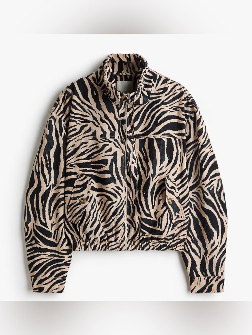 H&M Linen Blend Beige Zebra Print Linen Jacket Size Large NWT